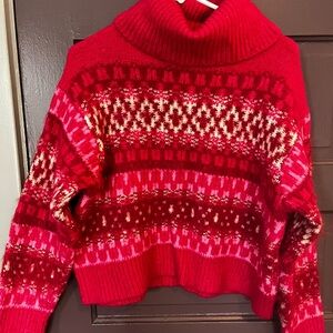 Universal Thread Red Patterned Cowl Neck Sweater